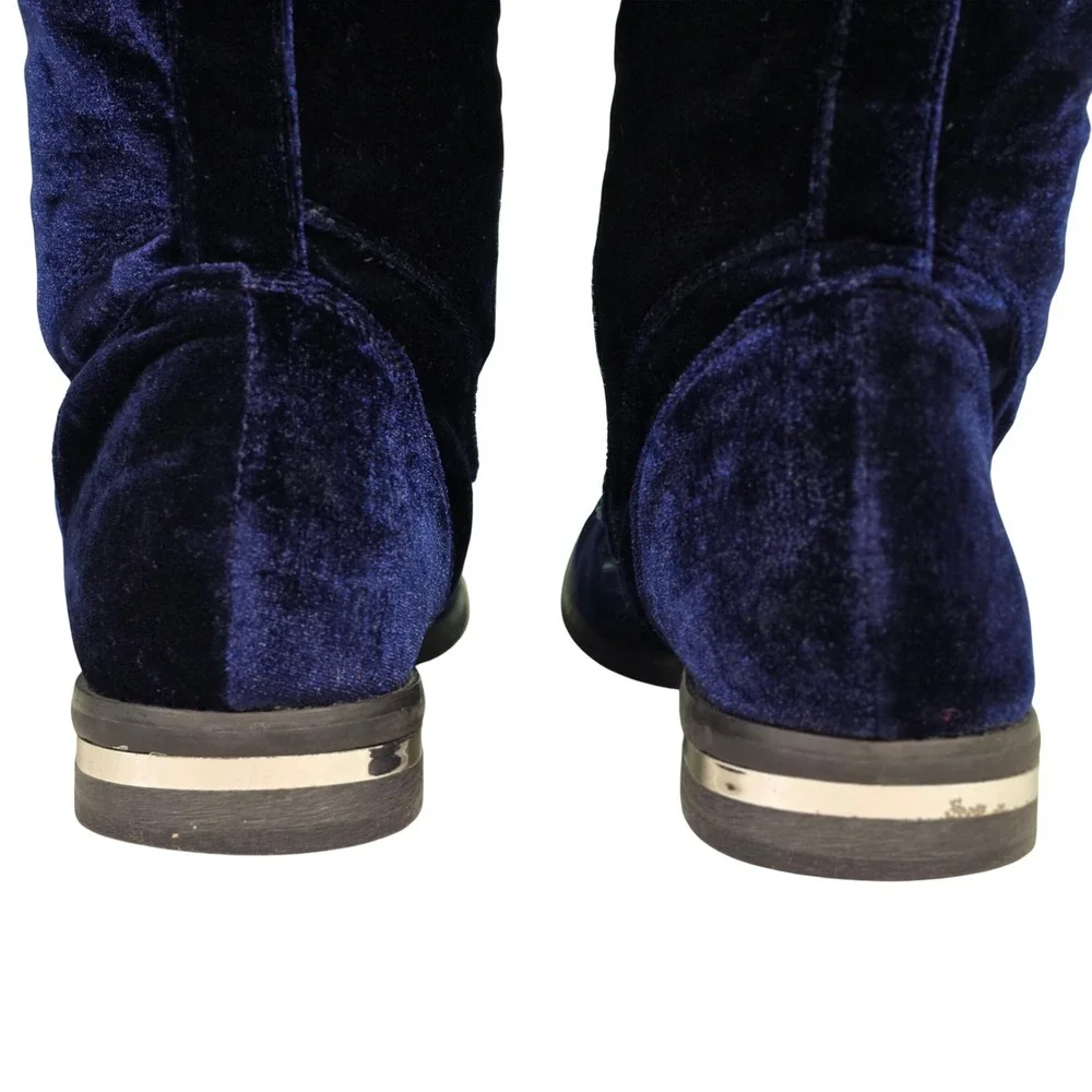 Steampunk Tall Boots Womens 7.5 Blue Jermesha Velvet Lace Up Side Zip Boots